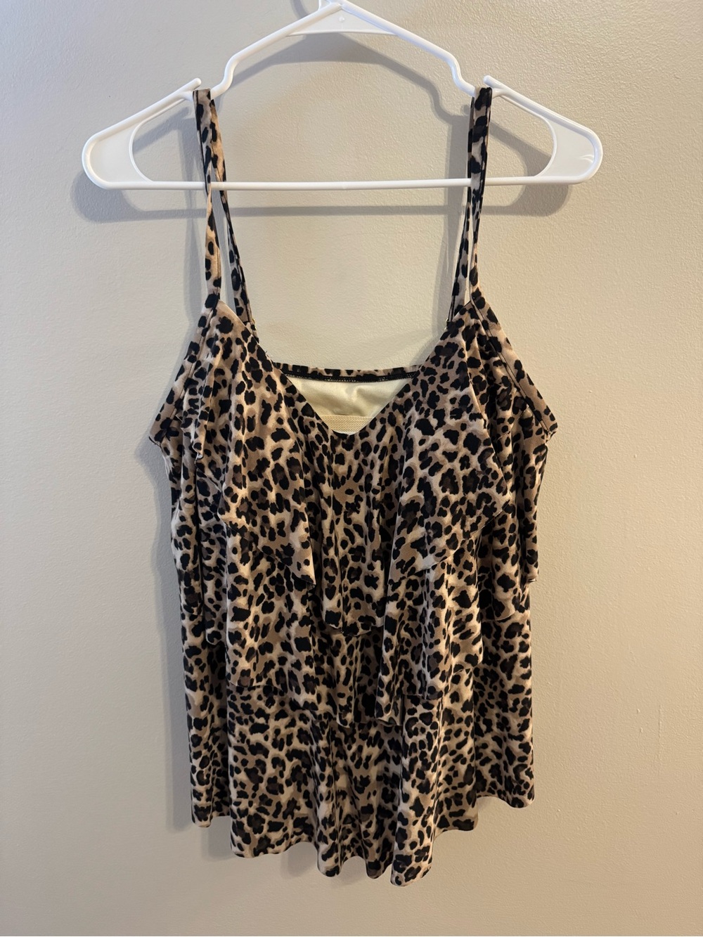 Leopard Print Sleeveless Swim Tankini Top - Beige/Black